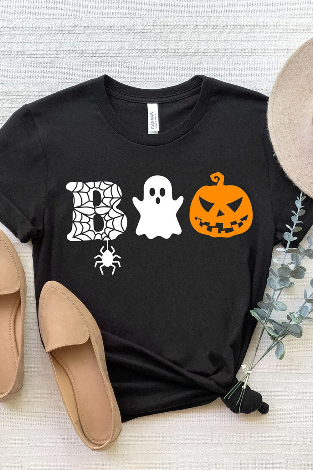 Round Neck Short Sleeve BOO Graphic T-Shirt-Jewearrings