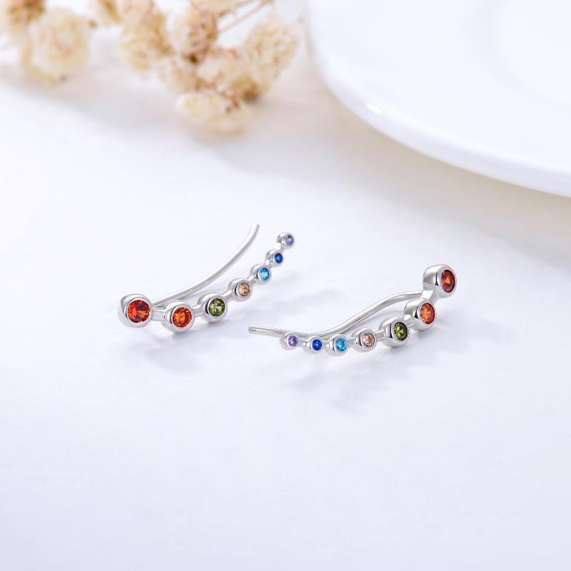 925 Sterling Silver Rainbow Chakra Earrings Yoga Jewelry for Women Girls-Jewearrings