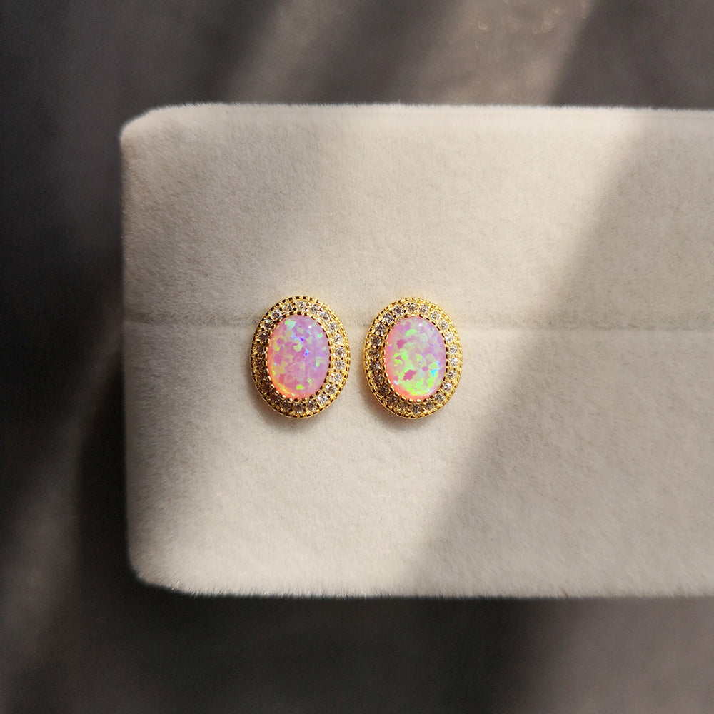 S925 Sterling Silver Pink Purple Opal Earrings Clip Opal Accessories-Jewearrings