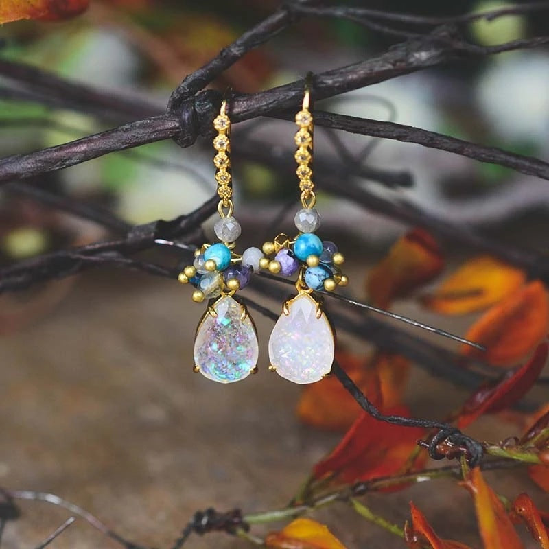 European And American Popular Accessories Drop-shaped Opal Earrings Fashion Natural Stone-Jewearrings