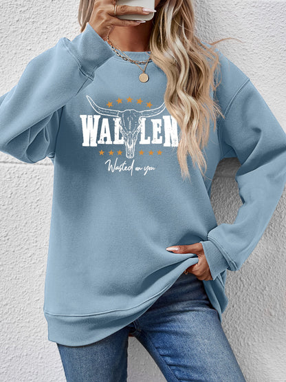 Graphic Round Neck Dropped Shoulder Sweatshirt-Jewearrings