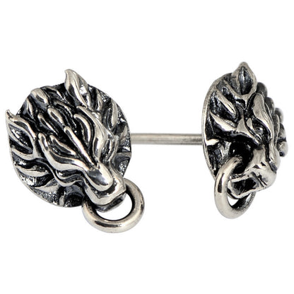 Retro Thai Silver Personality Wolf Head Men's Stud Earrings-Jewearrings