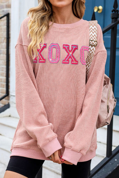 XOXO Round Neck Dropped Shoulder Sweatshirt-Jewearrings