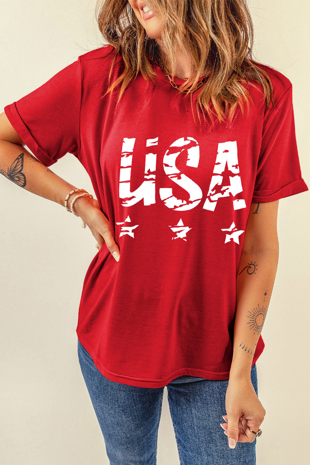 USA Round Neck Short Sleeve T-Shirt-Jewearrings