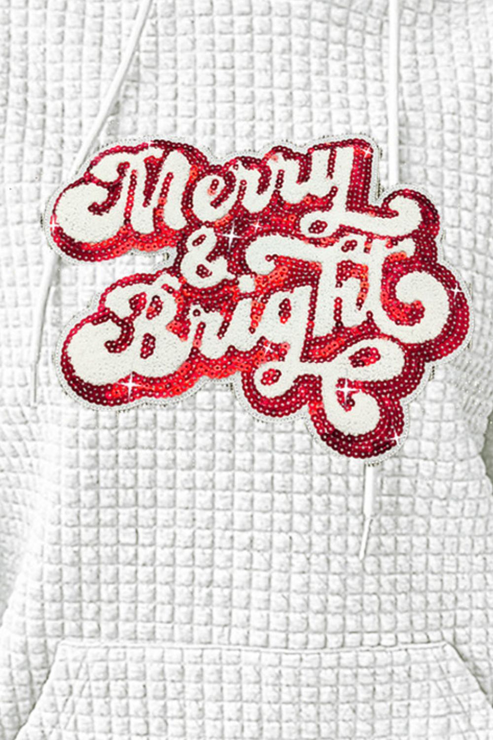 MERRY & BRIGHT Sequin Waffle-Knit Hoodie-Jewearrings