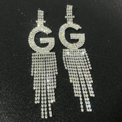 Fashion Jewelry 925 Silver Needle Ornaments Rhinestone Letter B Earrings Banquet Tassel Ear Ornaments Female-Jewearrings