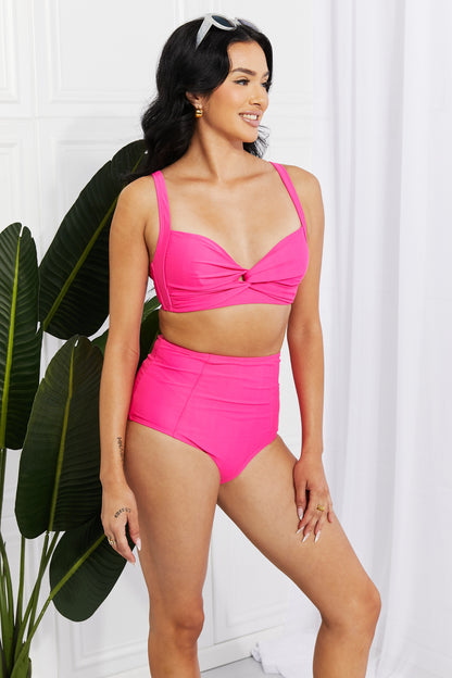 Marina West Swim Take A Dip Twist High-Rise Bikini in Pink-Jewearrings