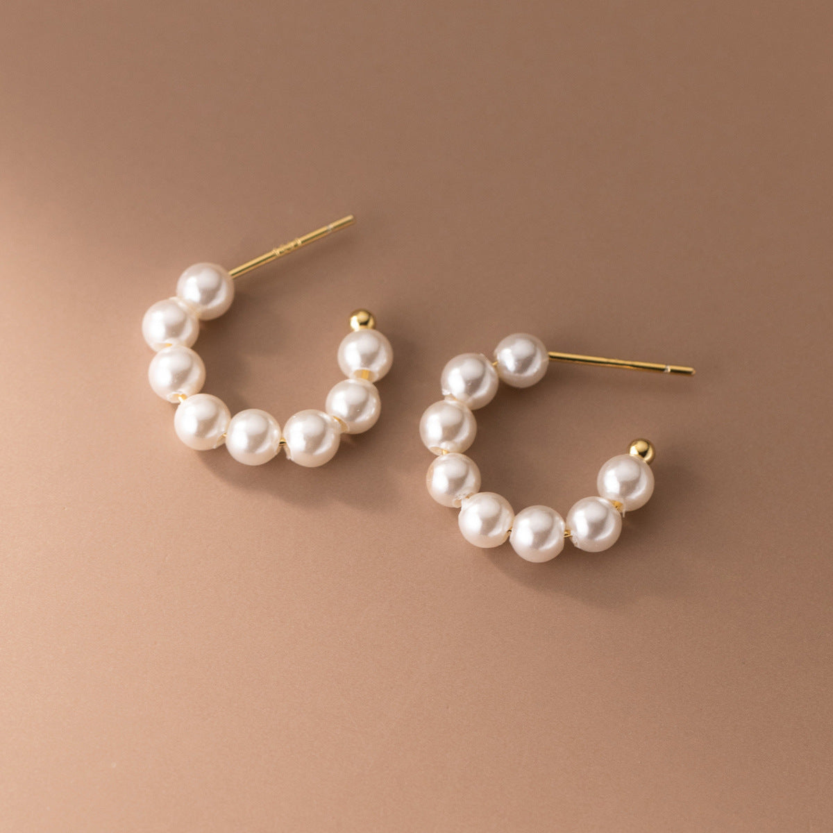 S925 Sterling Silver Temperament Synthetic Pearl C-shaped Earrings-Jewearrings