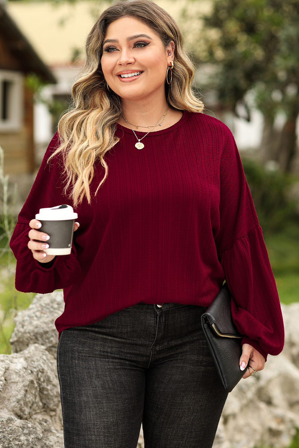 Plus Size Round Neck Dropped Shoulder T-Shirt-Jewearrings