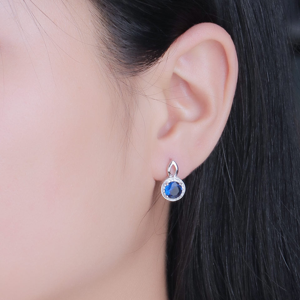 S925 Silver Earrings Nano Sapphire Earrings Advanced Round Micro Rhinestone Ear Clip-Jewearrings