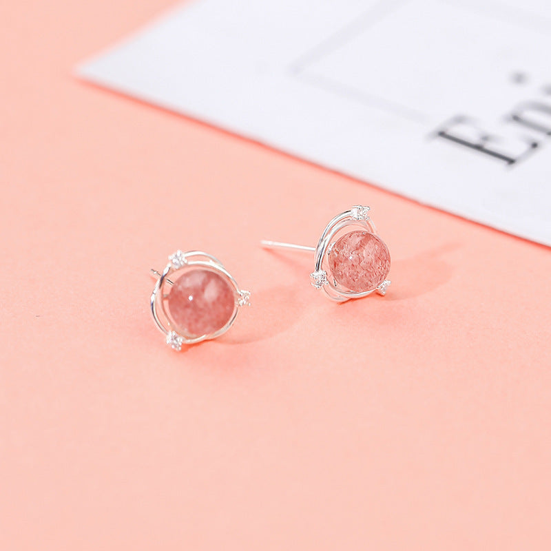 925 Sterling Silver Strawberry Quartz Zircon Stud Earrings-Jewearrings