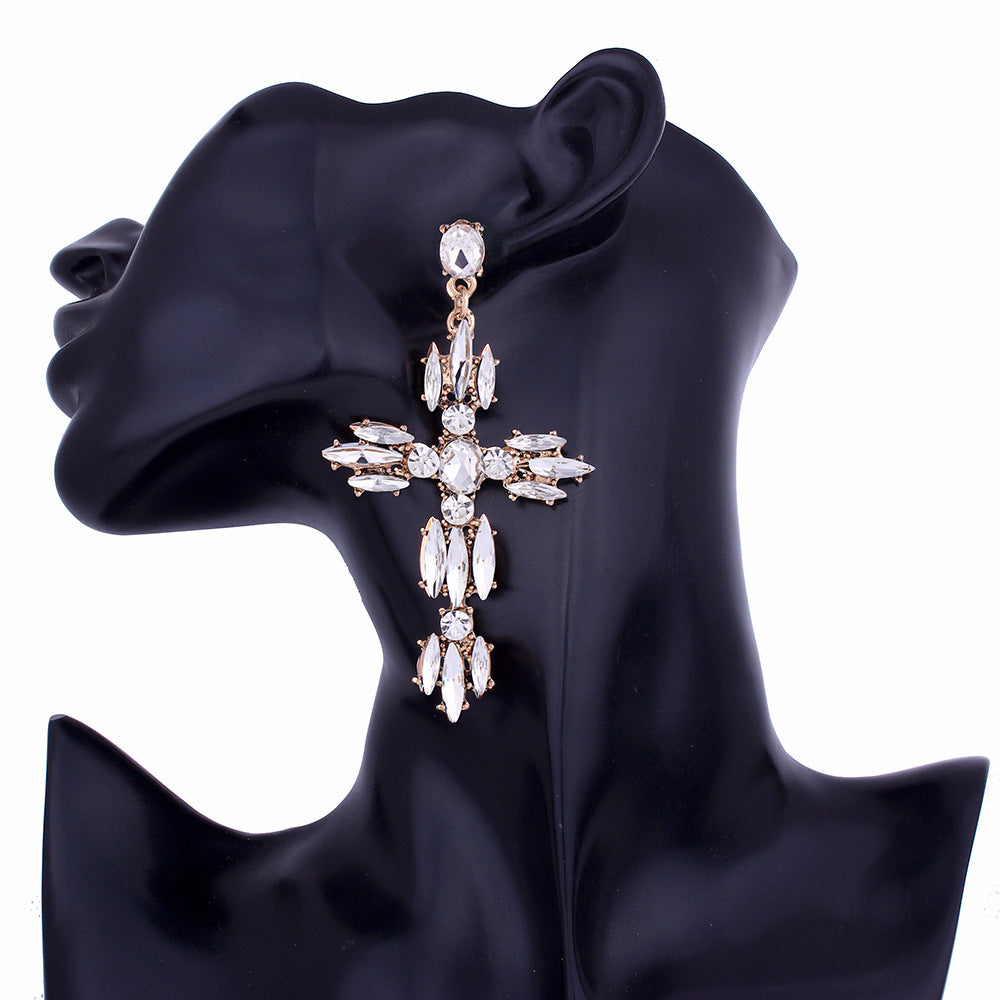 Cross Shaped Exaggerated Shiny Earrings-Jewearrings