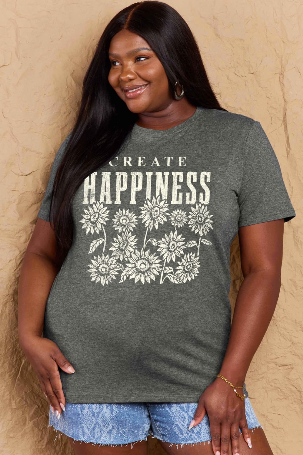 Simply Love Full Size CREATE HAPPINESS Graphic Cotton T-Shirt-Jewearrings