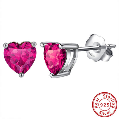 S925 Loving Heart In Sterling Silver Zircon Birthstone Stud Earrings-Jewearrings