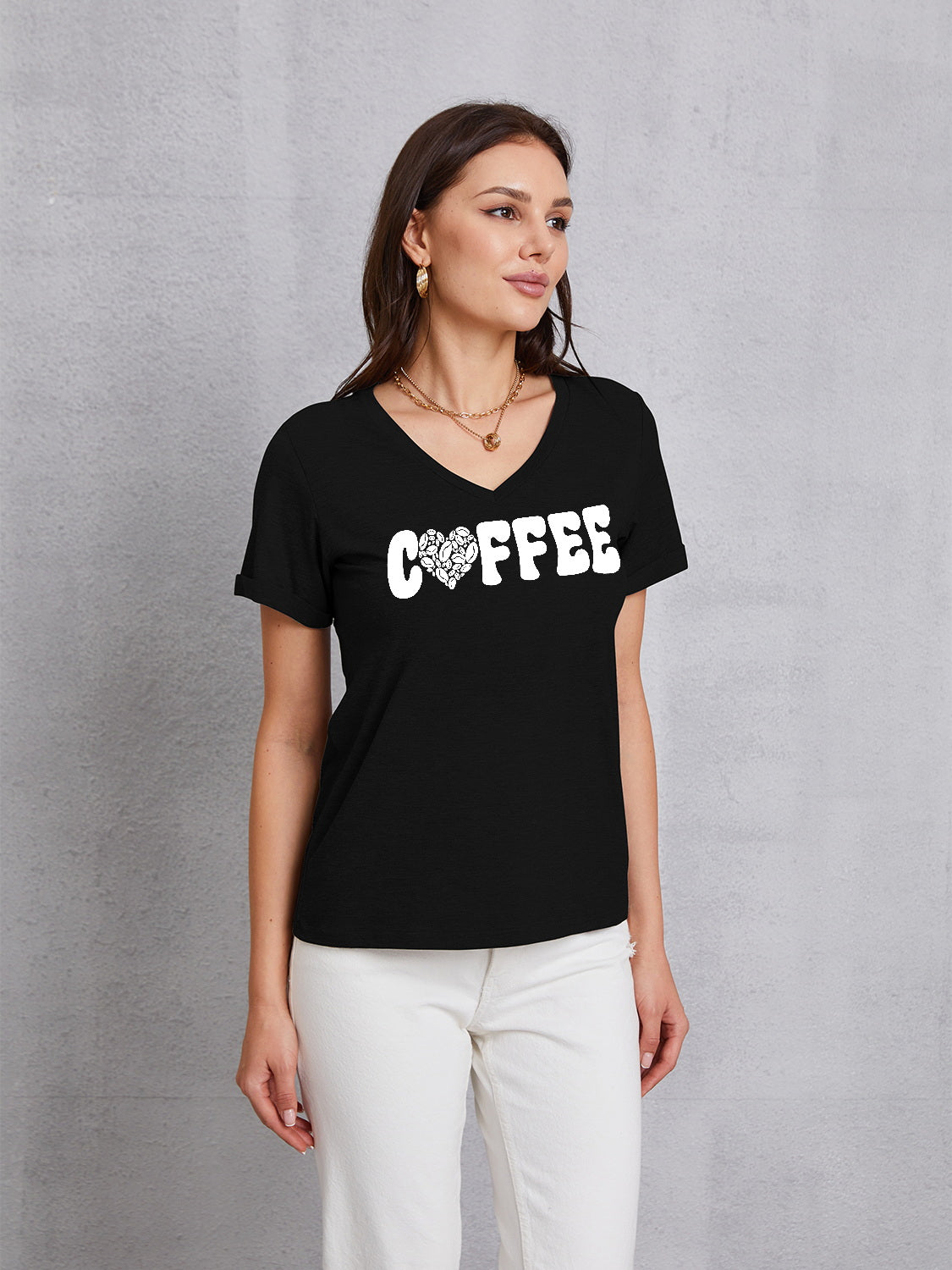 COFFEE V-Neck Short Sleeve T-Shirt-Jewearrings