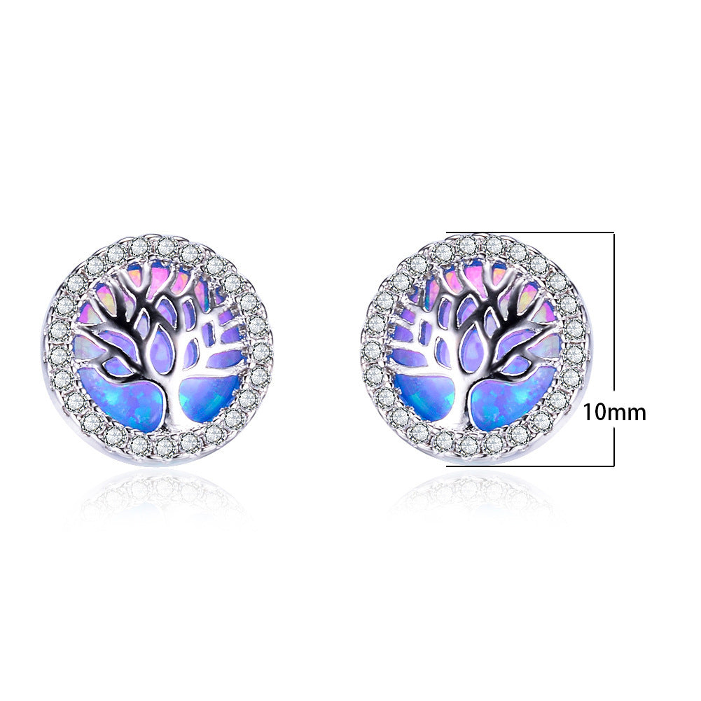 Opal Tree Of Life Stud Earrings Statement-Jewearrings