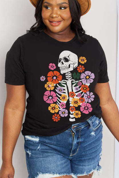 Simply Love Simply Love Full Size Skeleton & Flower Graphic Cotton Tee-Jewearrings