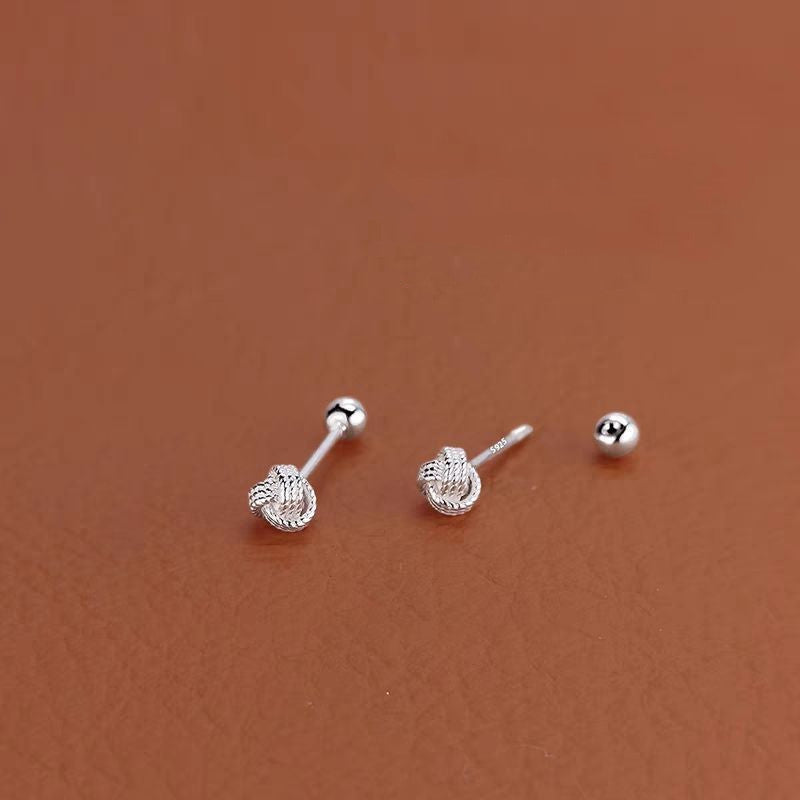 Silver Needle Ruyi Knot Stud Earrings Female Screw Tightening Buckle-Jewearrings