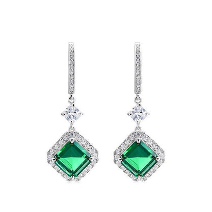 Women's S925 Silver Emerald Square Earrings-Jewearrings