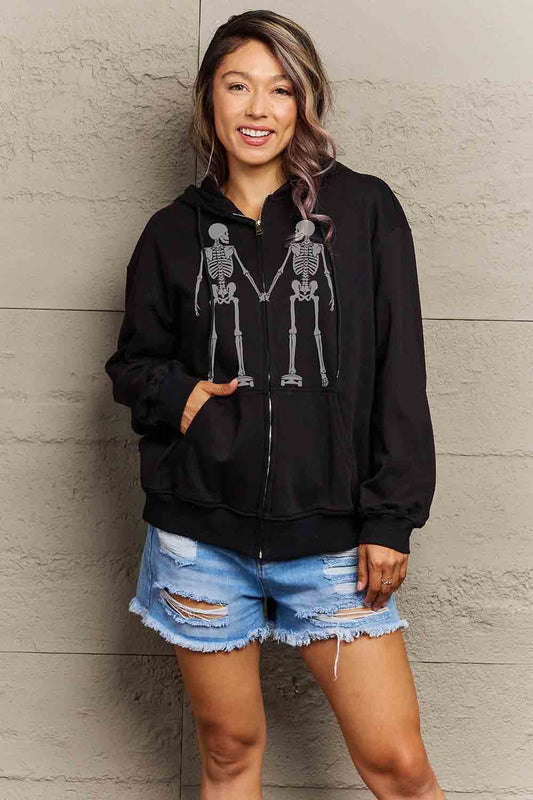 Simply Love Full Size Skeleton Graphic Hoodie-Jewearrings