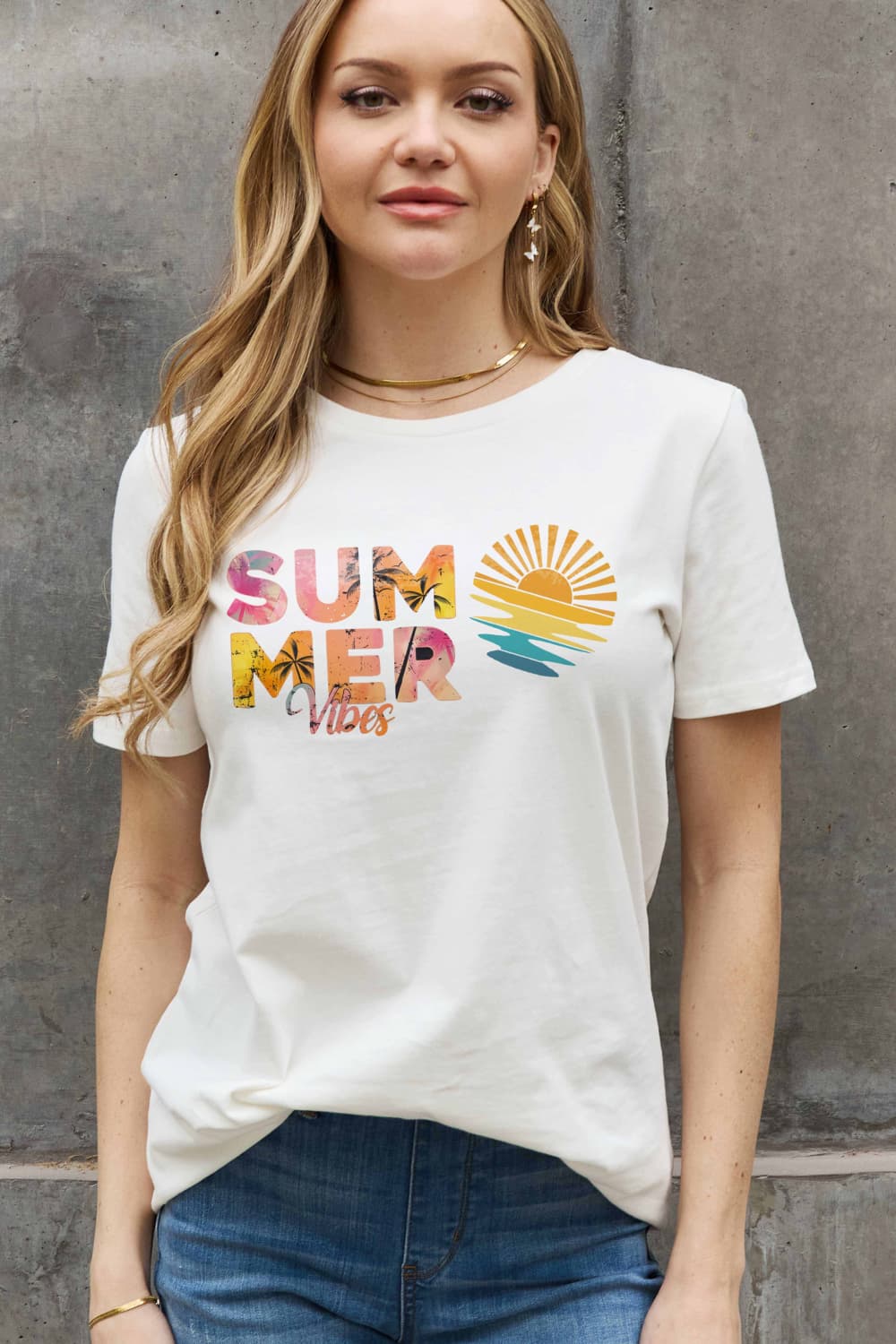 Simply Love Full Size SUMMER VIBES Graphic Cotton Tee-Jewearrings