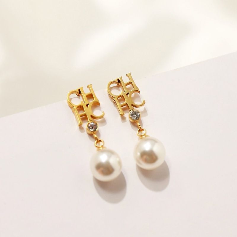 Ladies Fashion CHC Golden Letter Stud Earrings-Jewearrings