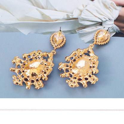 Design Fashion Normcore Style Water Drop Shape Hollow Jeweled Stud Earrings-Jewearrings