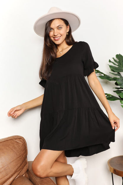 V-Neck Flounce Sleeve Tiered Dress-Jewearrings