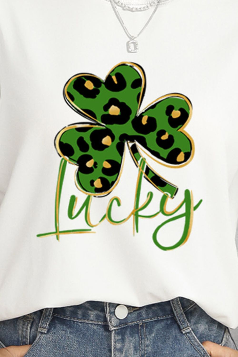 Lucky Clover Round Neck Short Sleeve T-Shirt-Jewearrings