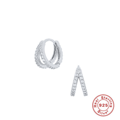 Trendy Sterling Silver Double Row Earrings-Jewearrings