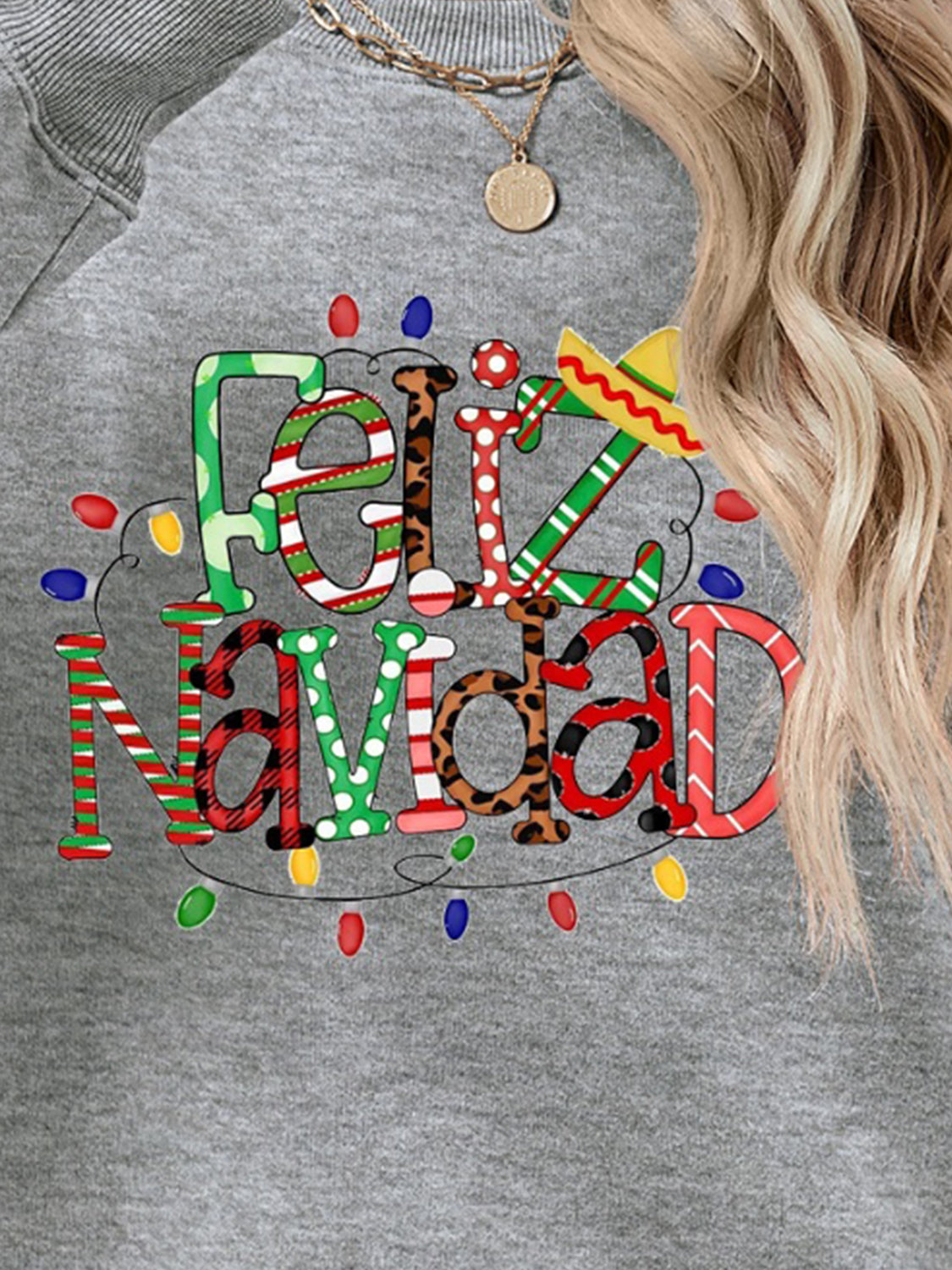 FELIZ NAVIDAD Round Neck Drop Shoulder Sweatshirt-Jewearrings