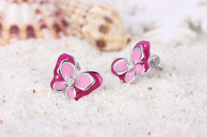 Sterling Silver Butterfly Stud Earrings Elegant Temperament Color-Jewearrings