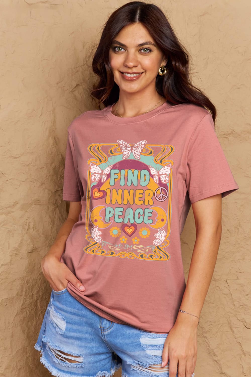 Simply Love Full Size FIND INNER PEACE Graphic Cotton T-Shirt-Jewearrings