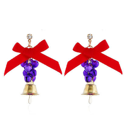 European And American Creative Christmas Bow Bell Earrings-Jewearrings