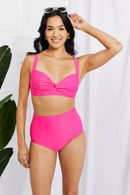 Marina West Swim Take A Dip Twist High-Rise Bikini in Pink-Jewearrings