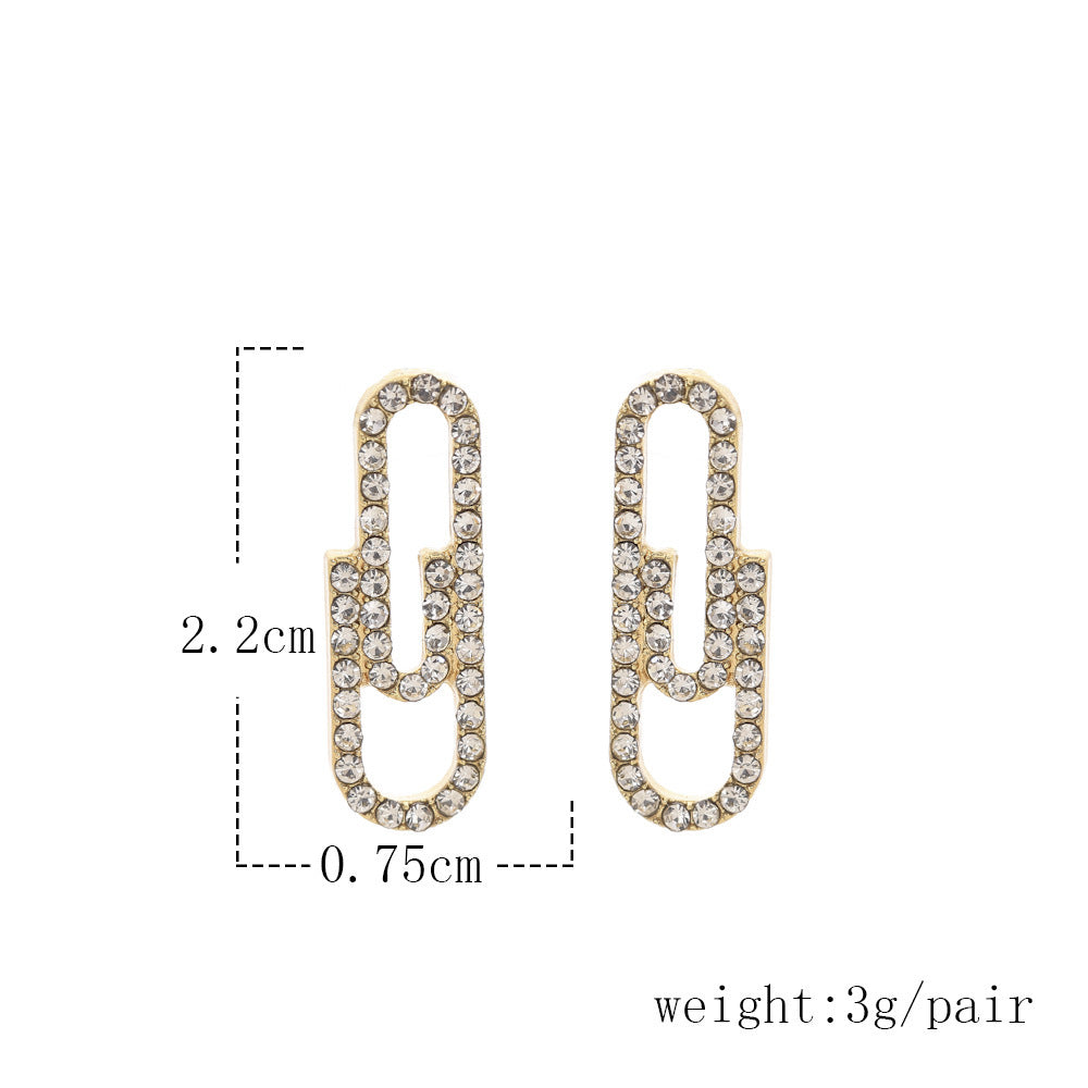 Mini Paperclip Stud Earrings With Diamonds-Jewearrings