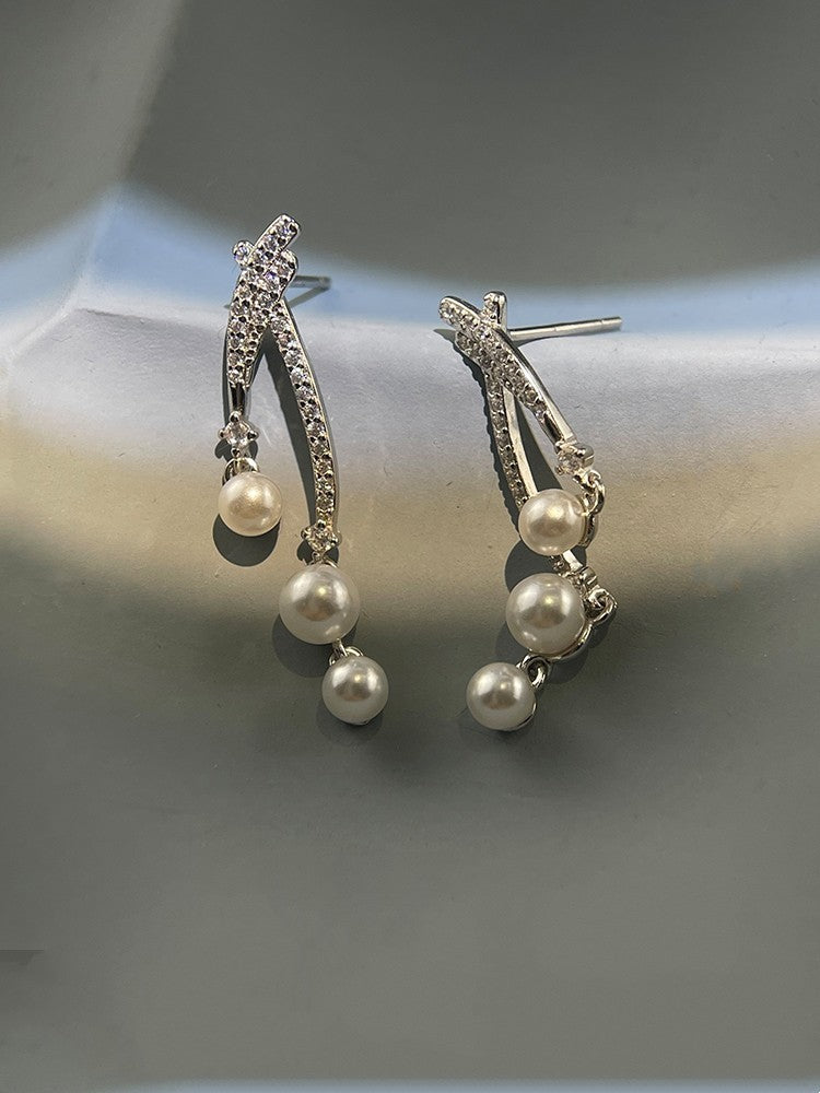 Women's Pearl Arc 925 Sterling Silver Stud Earrings-Jewearrings