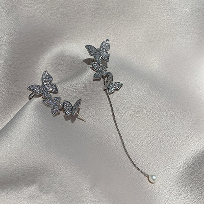 Glitter Butterfly Ear Clip And Ear Hook Earrings-Jewearrings