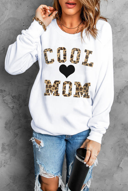 COOL MOM Heart Graphic Round Neck Sweatshirt-Jewearrings