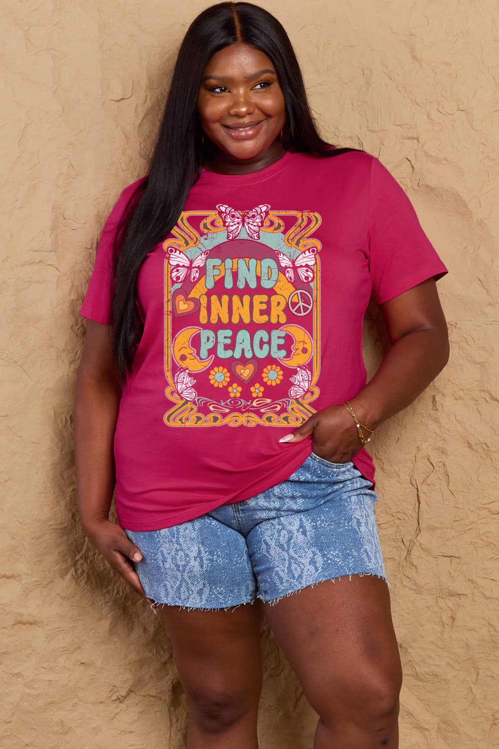 Simply Love Full Size FIND INNER PEACE Graphic Cotton T-Shirt-Jewearrings