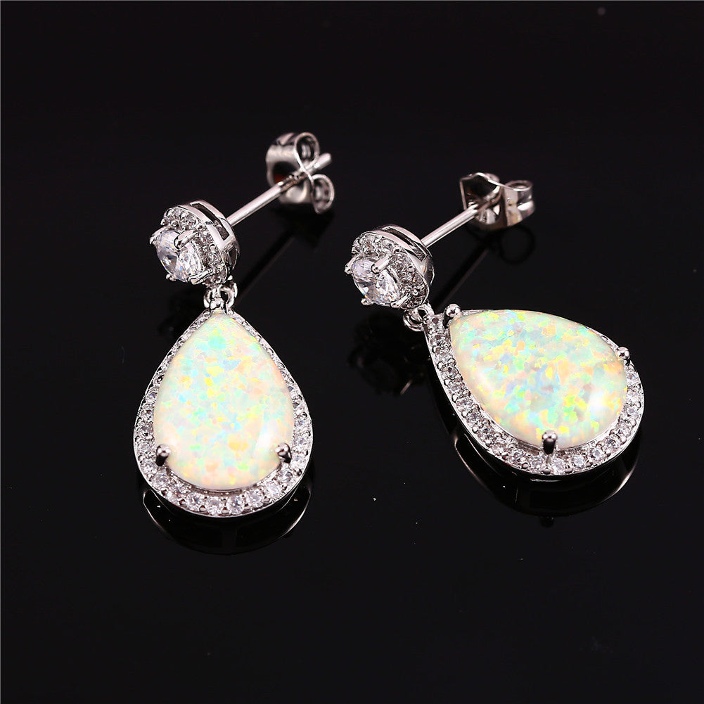 Platinum Opal Water Drop Earrings Temperament Wild-Jewearrings