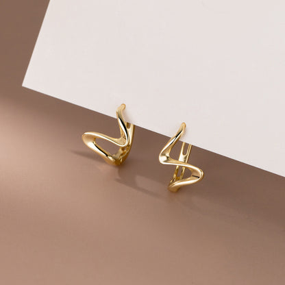 S925 Sterling Silver Ear Clip Wavy Pattern Special-interest Design Curve Asymmetric Earrings-Jewearrings