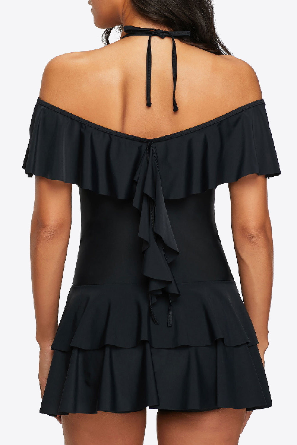 Ruffled Cold-Shoulder Two-Piece Swimsuit-Jewearrings