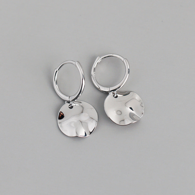 Round Disc Irregular Surface S925 Pure Silver Ear Buckle Earrings-Jewearrings