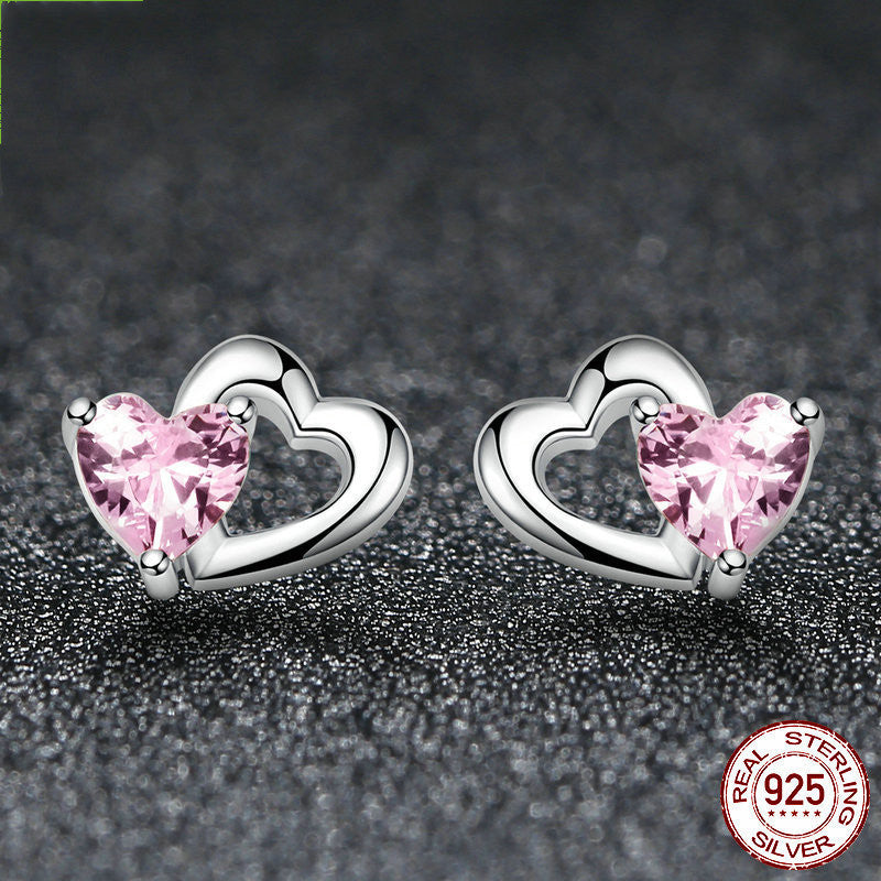 Sterling silver s925 heart-shaped zircon earrings-Jewearrings