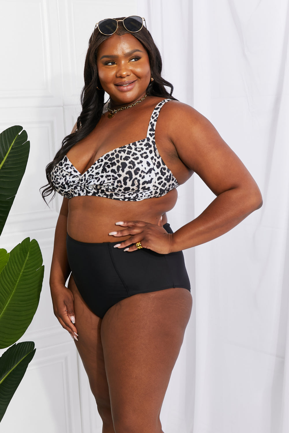 Marina West Swim Take A Dip Twist High-Rise Bikini in Leopard-Jewearrings