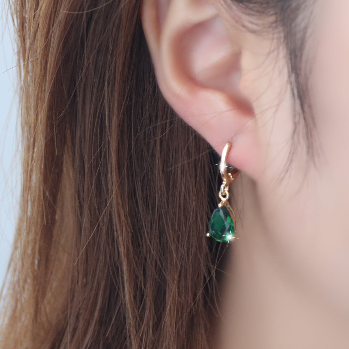 Drop Ear Clip Copper Inlaid Green Zircon Fashion High-grade Earrings For Women-Jewearrings