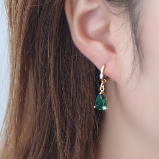 Drop Ear Clip Copper Inlaid Green Zircon Fashion High-grade Earrings For Women-Jewearrings