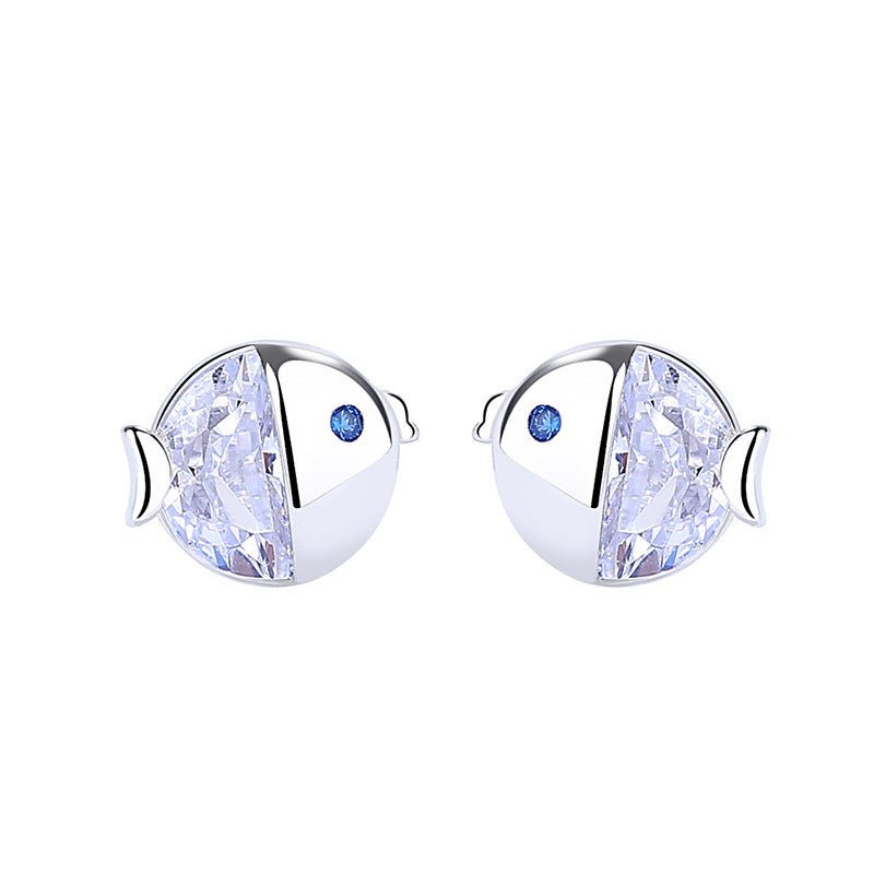 S925 Sterling Silver All-match And Fresh Kissing Gourami Stud Earrings-Jewearrings