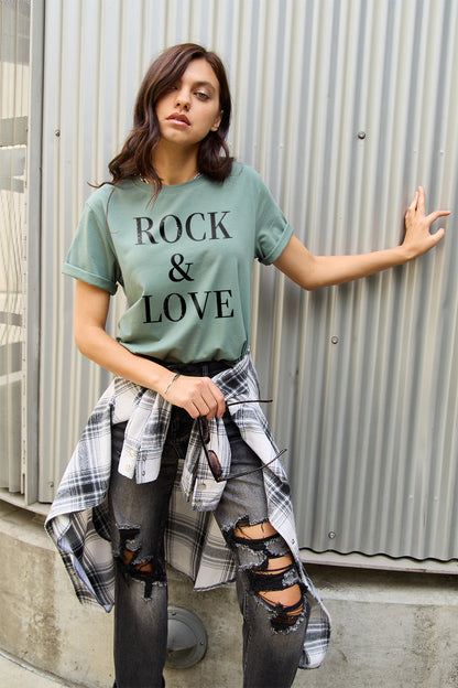 Simply Love Full Size ROCK ＆ LOVE Short Sleeve T-Shirt-Jewearrings